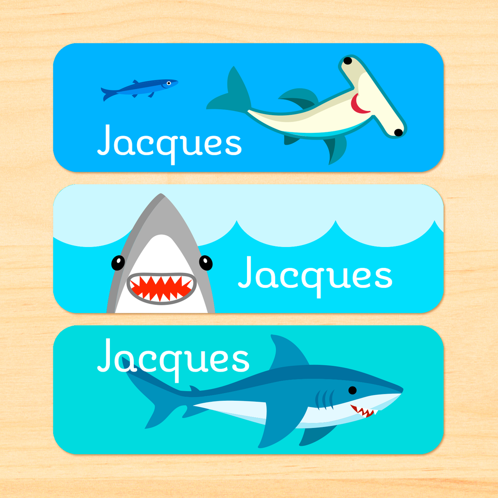 Shark Week Personalized Rectangle Kids Waterproof Labels