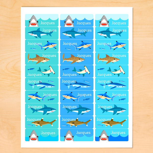 Shark Week Personalized Rectangle Kids Waterproof Labels